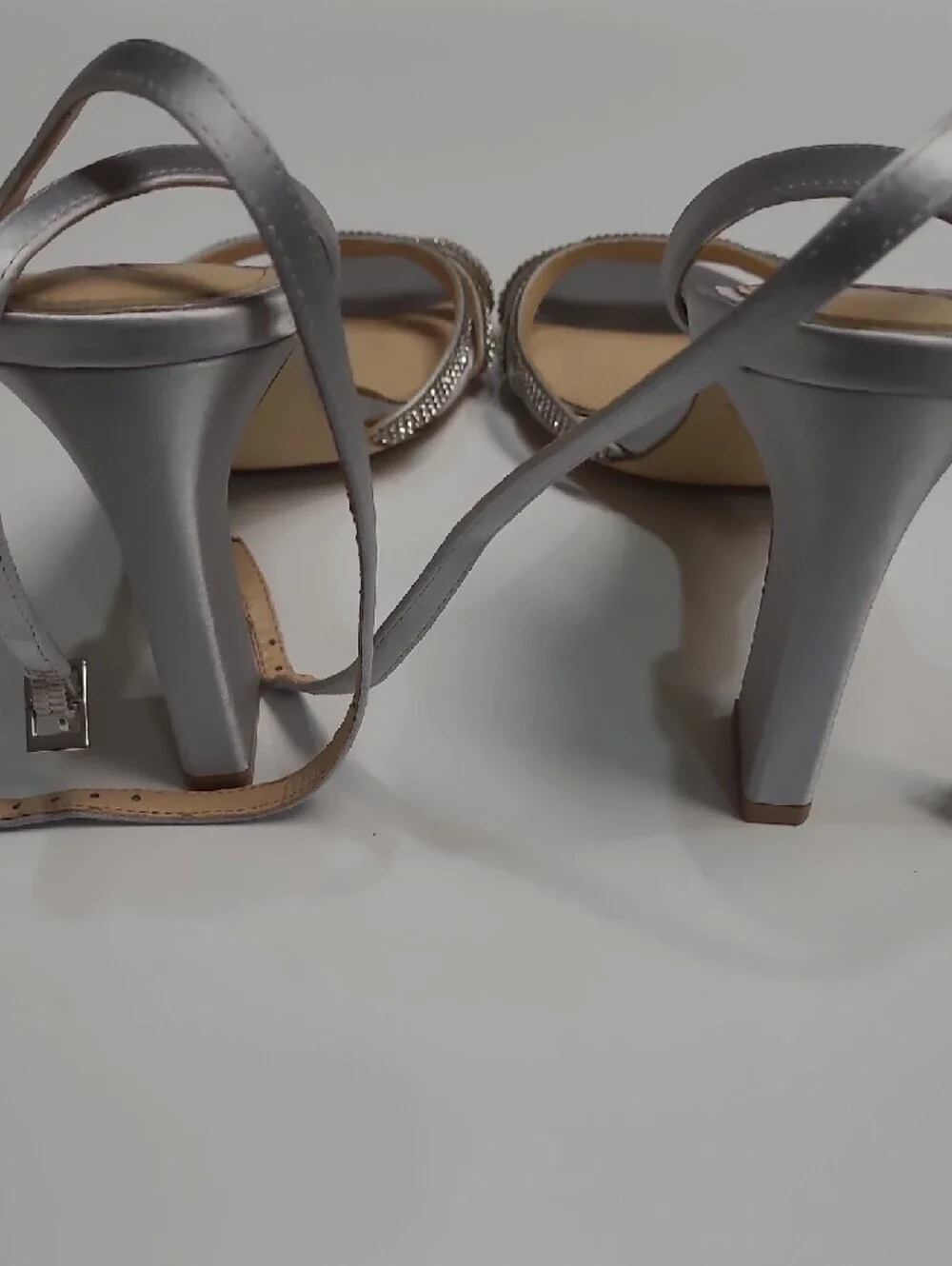 Jewel Badgley Mischka Silver Rhinestone Strap High Heel Sandals - Size 10